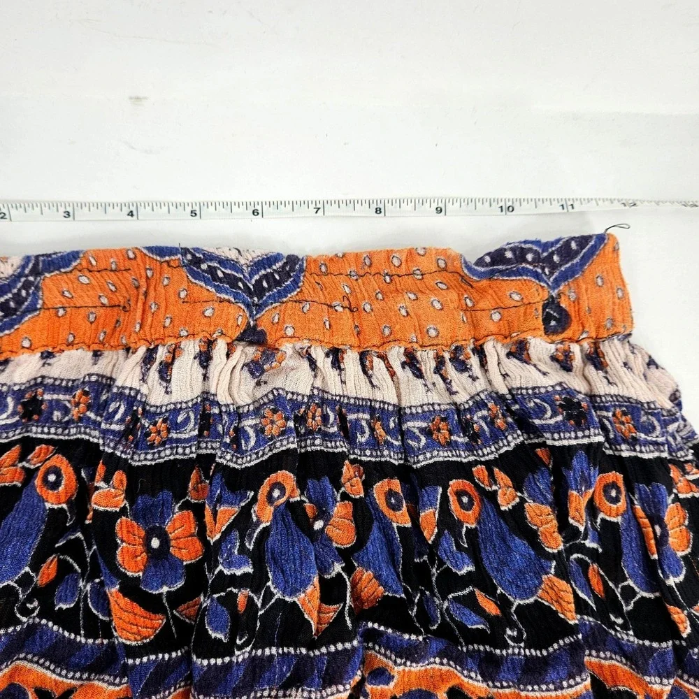 Vintage Semi-sheer Elephant Print Boho Maxi Skirt Orange Blue Black‎ White India